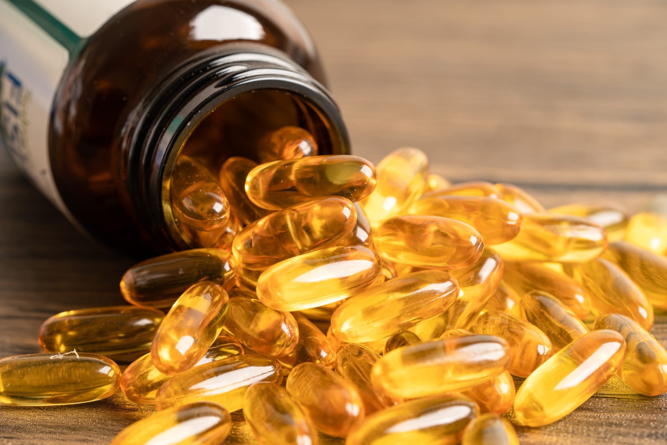 Bottle of vitamin D capsules