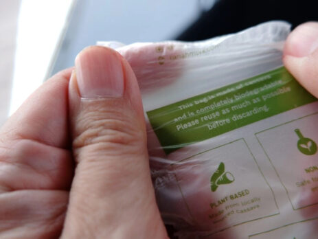 Person pulling a plastic bag made of plant based cassava to test for strength||A graphic showing esters undergo hydrolysis in the presence of a strong acidic solution||Graphic showing apoptosis
