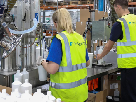 Chemical repacking team at ReAgent Chemicals factory