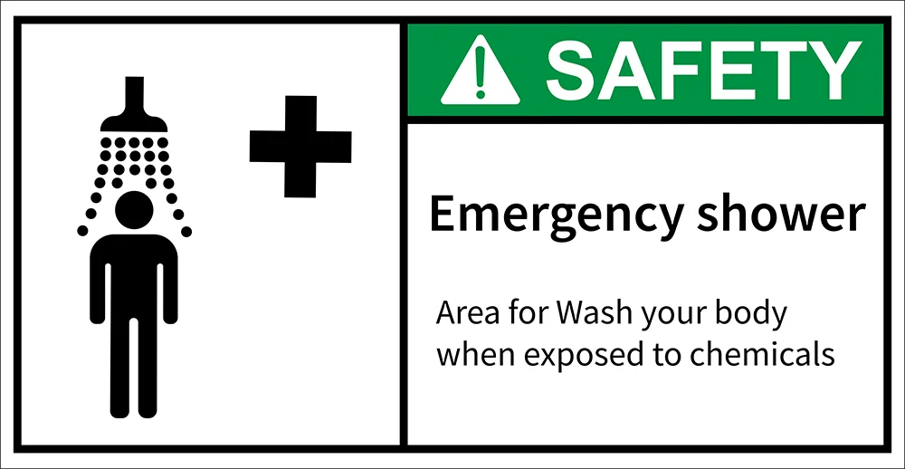 Image warning workers to wash their body following exposure to chemicals