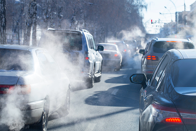 Pollution from exhausts of vehicles in a traffic jam