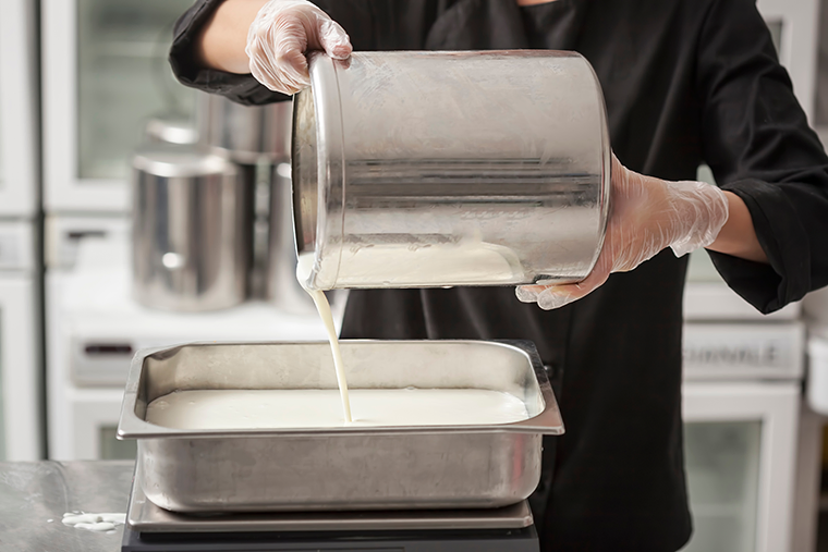 Ice cream being made in a factory