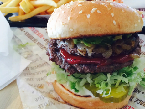 Close up of a fast food burger