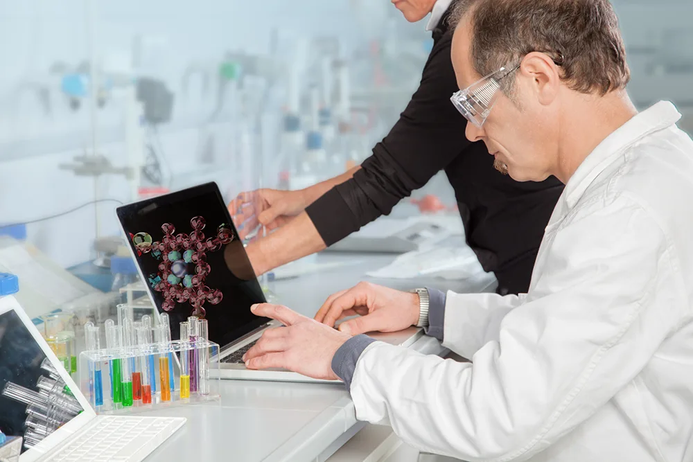Scientist researching atoms in a lab