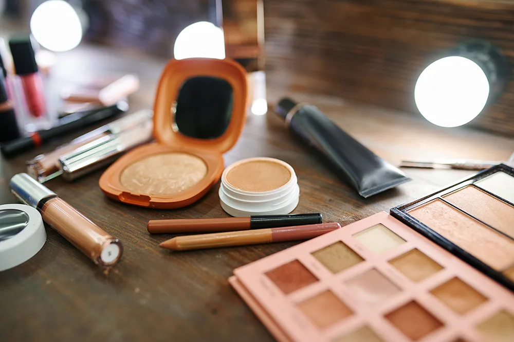 makeup cosmetic set on the table closeup