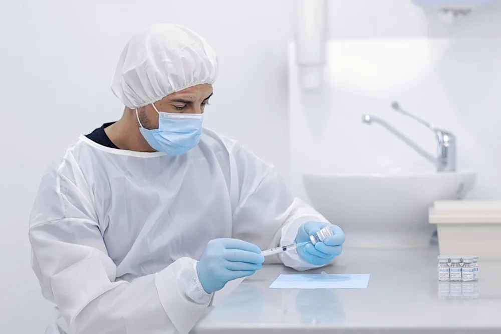 Scientist using a vial