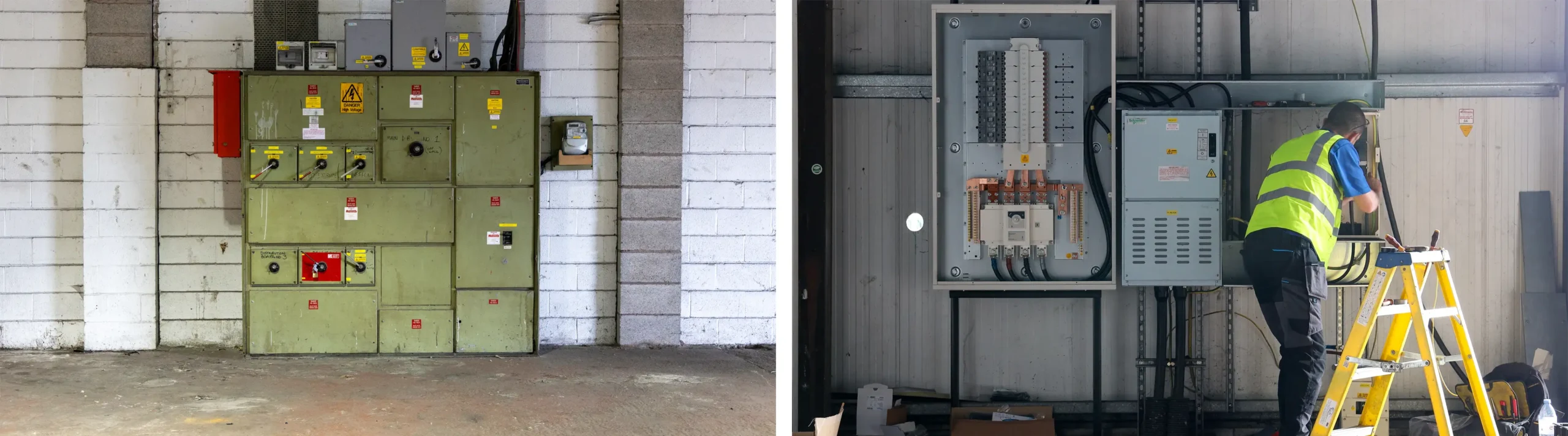 Before and after photo of ReAgent's power distribution boards.