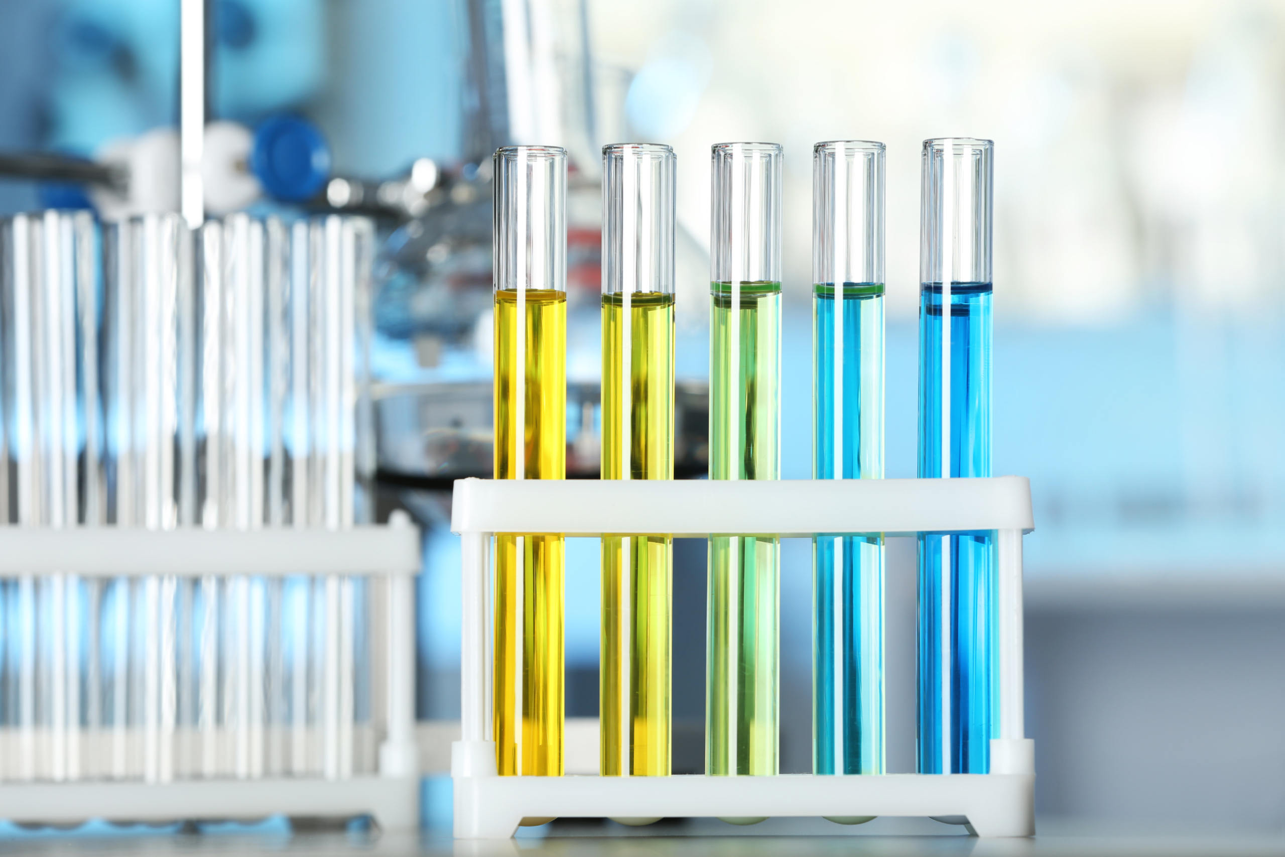 Substrates, reagents, and chemical solutions in test tubes