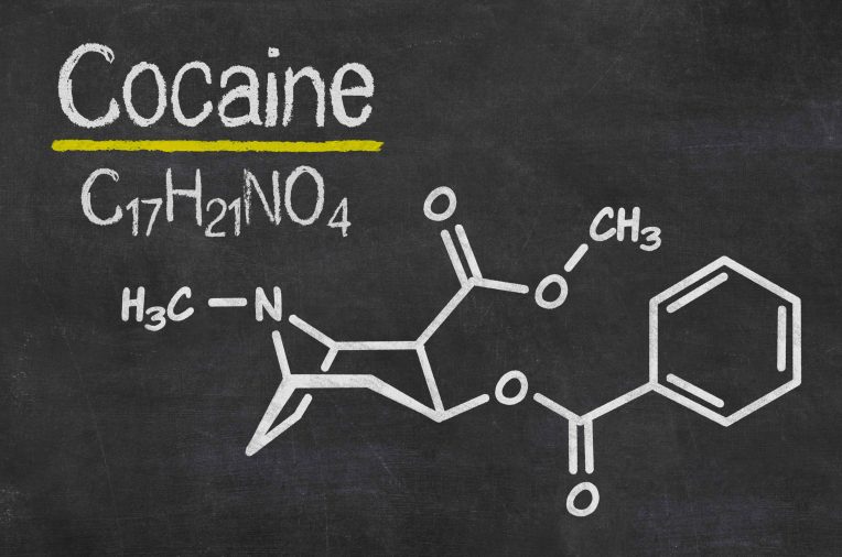 Blackboard with the chemical formula of Cocaine