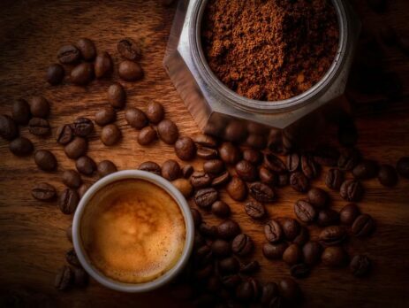 Coffee beans and grinder