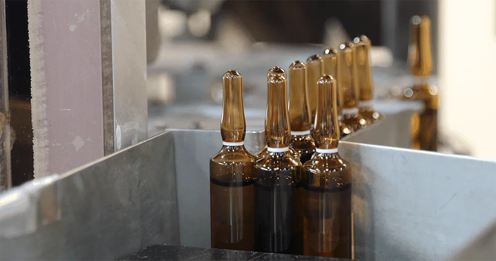Glass vials on production line