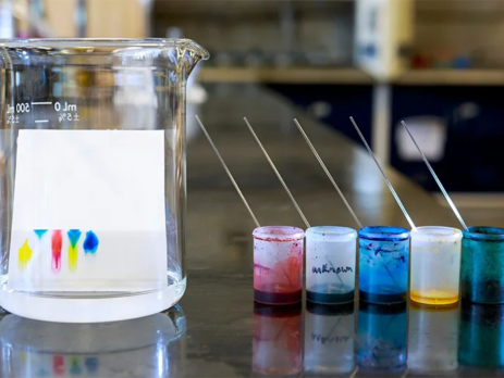 Thin layer chromatography being demonstrated in a lab
