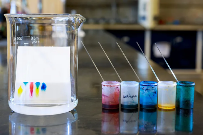 Thin layer chromatography being demonstrated in a lab